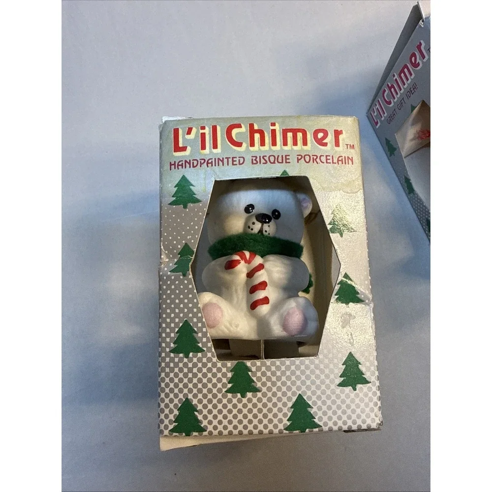 Lot of 4 Vtg Jasco L'il Chimers Christmas Bell Ornaments Porcelain w/ Boxes READ